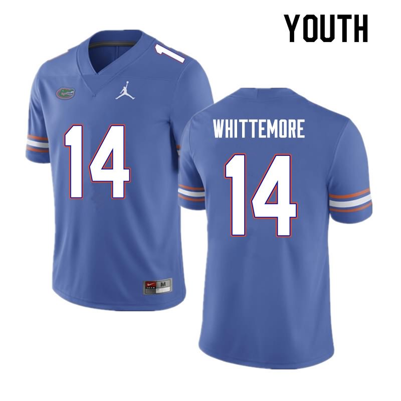 Youth NCAA Florida Gators Trent Whittemore #14 Stitched Authentic Nike Blue College Football Jersey MIX7065JM